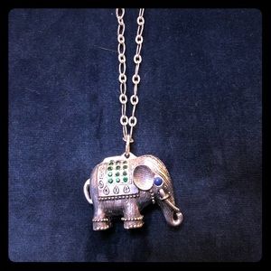 17” Silver Eclectic Jeweled Elephant Necklace